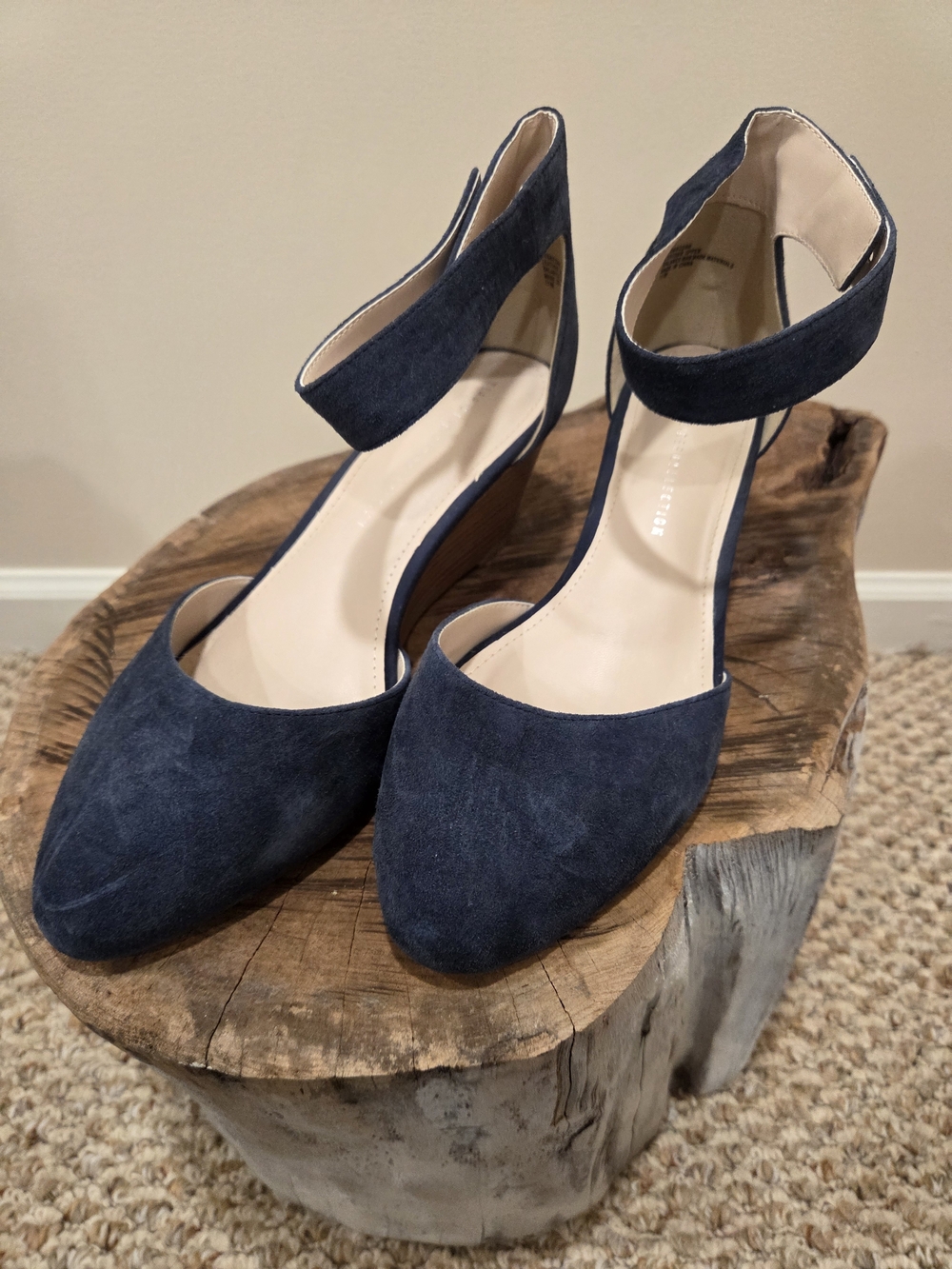 Women's Navy Suede Ankle-Strap Pumps